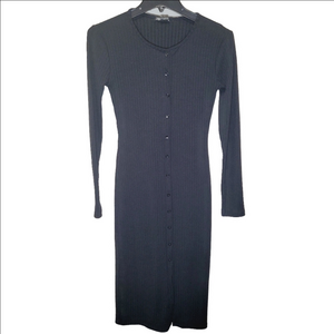 Zara Ribbed Bodycon Midi Black Button-Down Dress